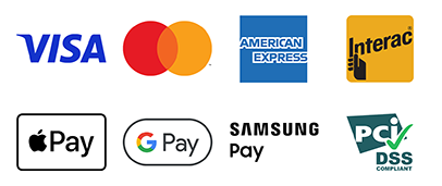 Visa Mastercard Amex Interac ApplePay GooglePay SamsungPay